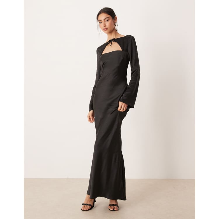 asos black satin dress ASOS Design - Long Sleeve Satin Maxi Dress - Women - Polyester - 4 US