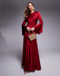 [ASOS DESIGN] ASOS DESIGN long sleeve satin maxi dress with full skirt and godets in red 8 Deep Red