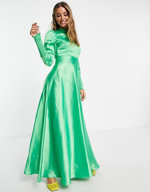 Satin bell shop sleeve dress