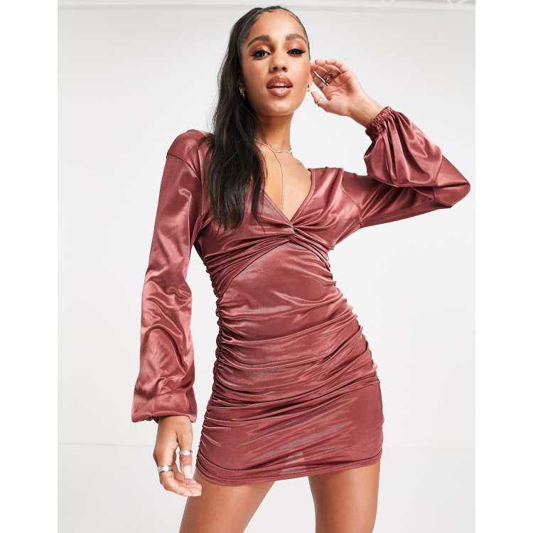 Long sleeve 2025 satin bodycon dress