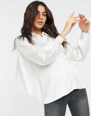 ivory satin blouse long sleeve