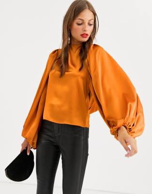 ASOS DESIGN long sleeve satin top with 