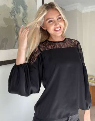 black satin top with lace