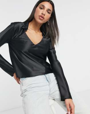 black long sleeve satin top