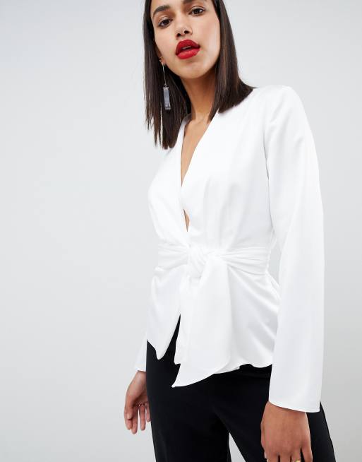 White satin store wrap top