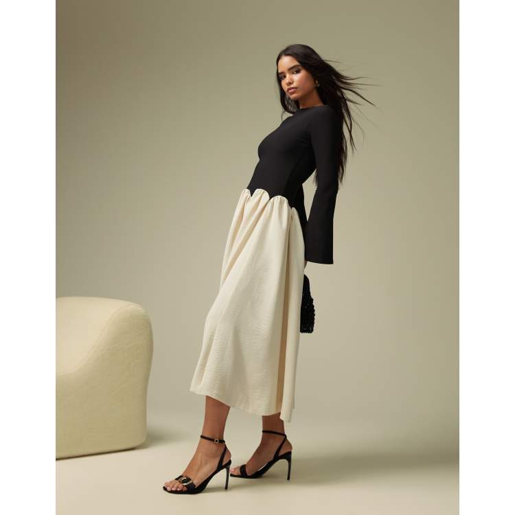 knee length dresses for ladies Ani Color Block Sweater Midi Dress Sheath Long Sleeve