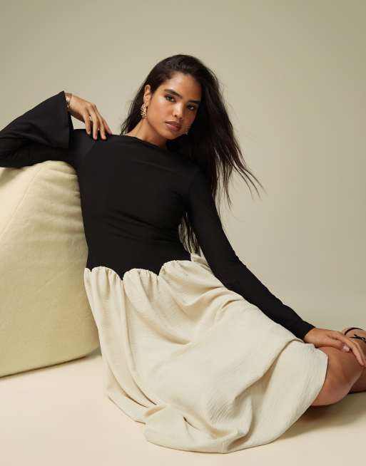 ASOS DESIGN long sleeve scallop detail full skirt color