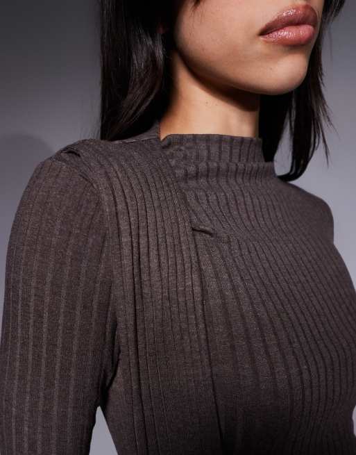 ASOS DESIGN long sleeve scarf detail maxi dress in chocolate, 4 of 4