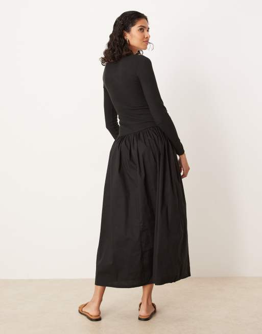 ASOS DESIGN long sleeve scoop back hybrid midi dress in black, 3 of 4