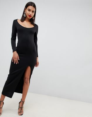 long sleeve thigh split dress