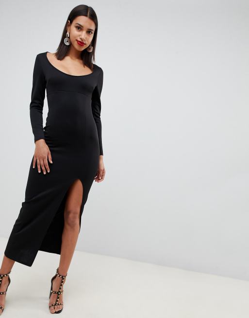 ASOS DESIGN long sleeve scoop neck maxi dress with thigh split