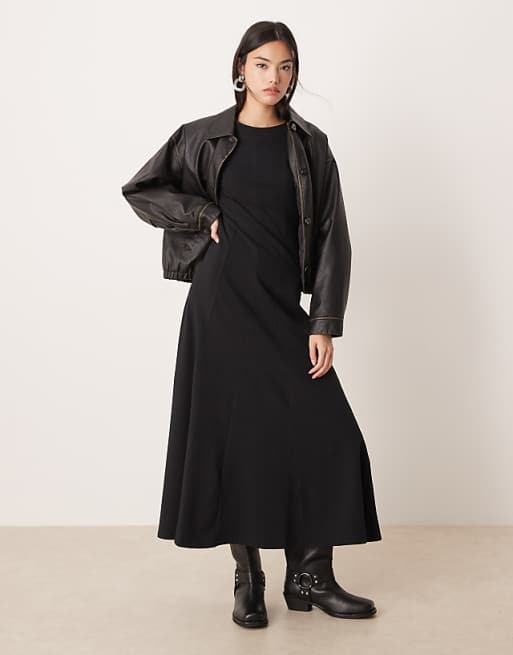 asos black midi dress Design - Scoop Front Racer Seam Detail - Women - Cotton/Spandex - 6 US keyhole back ASOS Design long sleeve seam