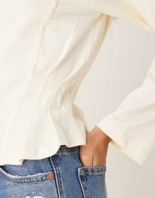 Asos Design Long Sleeve Seam Detailing Corset Tee In White