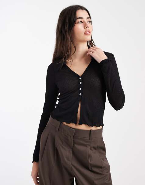 ASOS DESIGN long sleeve semi sheer shirt in black