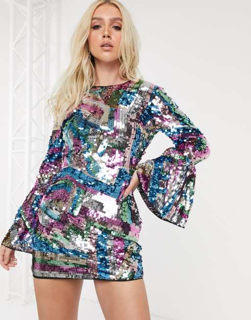 Sequin bell hotsell sleeve dress