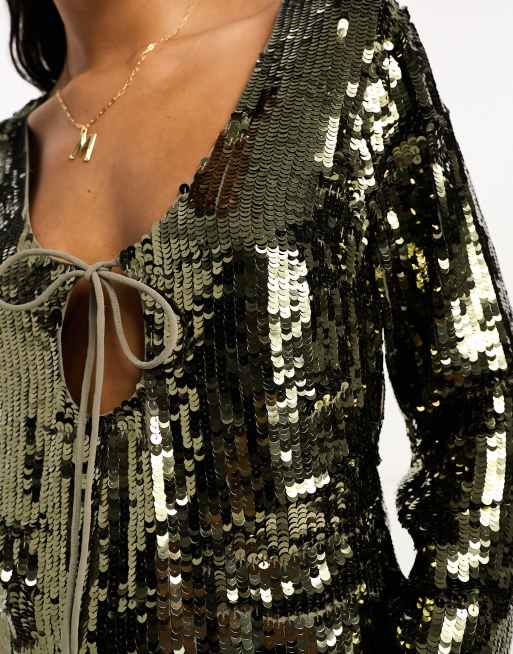 Gold sequin hotsell long sleeve top