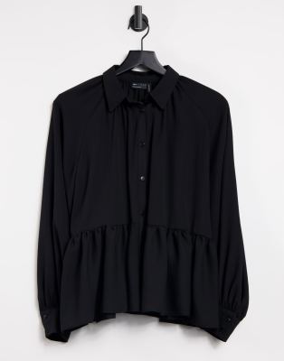 ASOS DESIGN long sleeve sheer shirt with peplum-No color