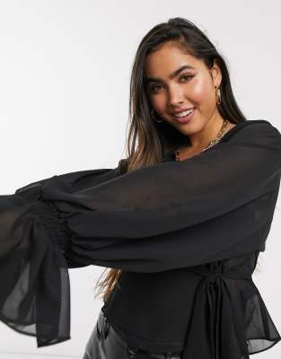 black sheer wrap top