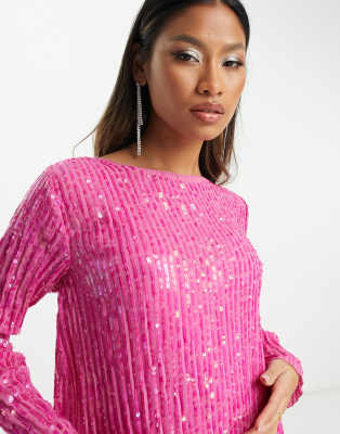 asos pink sequin dress ASOS DESIGN lace sequin halterneck mini dress in pink