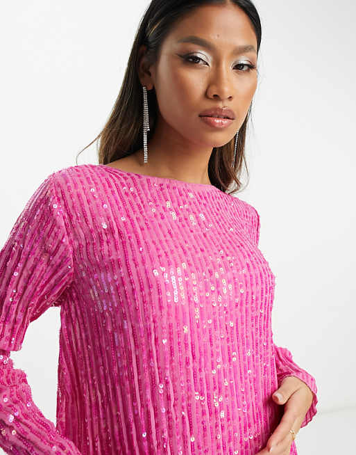 long sleeve pink sequin dress Petal & Pup Kelly Mini Available in striking shades of Tiffany Blue ASOS DESIGN long sleeve shift