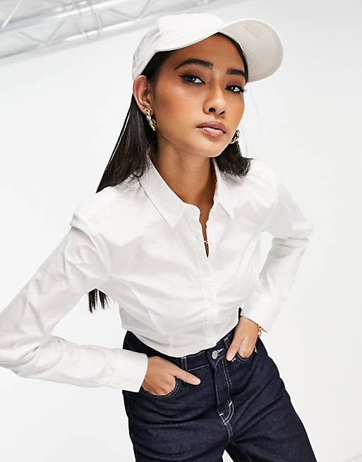  long sleeve shirt body in stretch cotton in white 