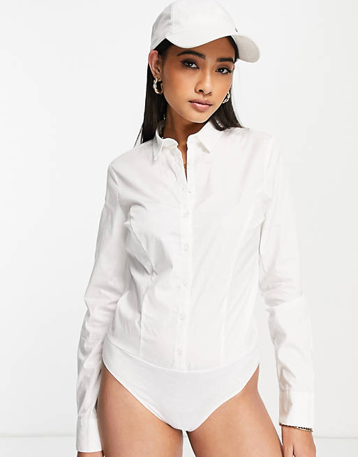  long sleeve shirt body in stretch cotton in white 