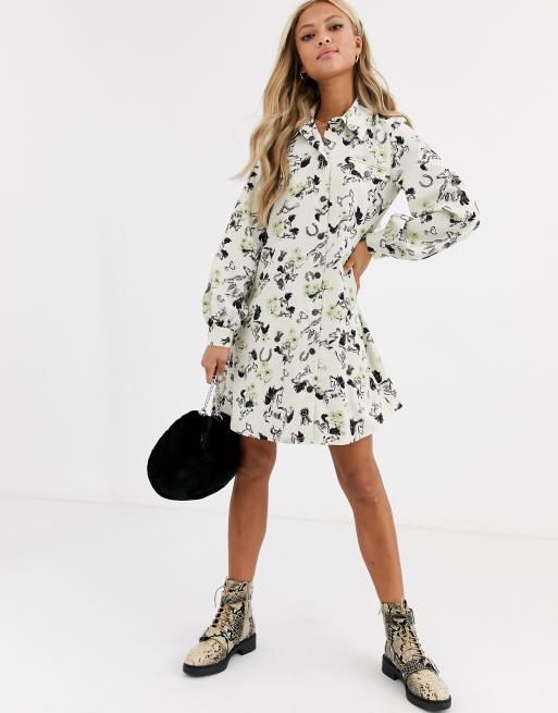 Warehouse horse outlet print shirt dress