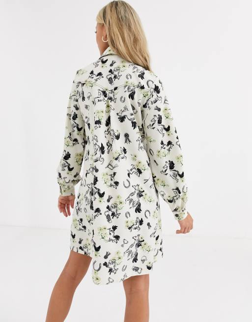 ASOS DESIGN Long sleeve shirt dress in horse print, 2 of 4