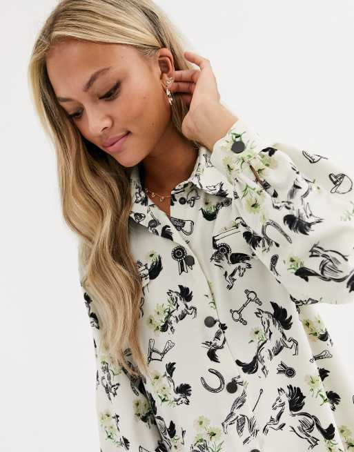ASOS DESIGN Long sleeve shirt dress in horse print, 3 of 4