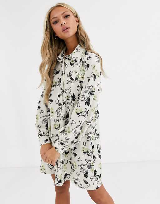 ASOS DESIGN Long sleeve shirt dress in horse print, 4 of 4
