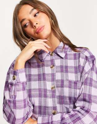 purple check shirt dress