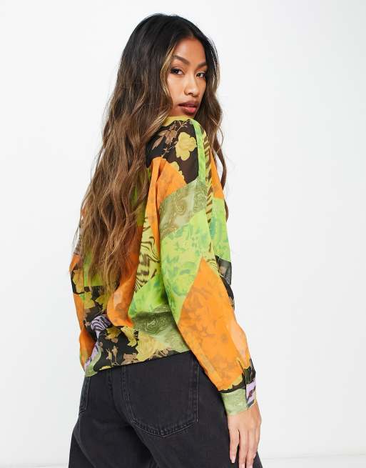 ASOS DESIGN long sleeve shirt in animal floral tile print ASOS