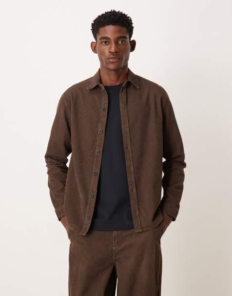 ASOS DESIGN long sleeve shirt in brown corduroy - part of a set - view 1