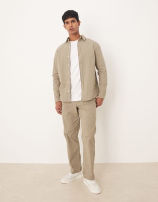 Asos Design Long Sleeve Shirt In Brown
