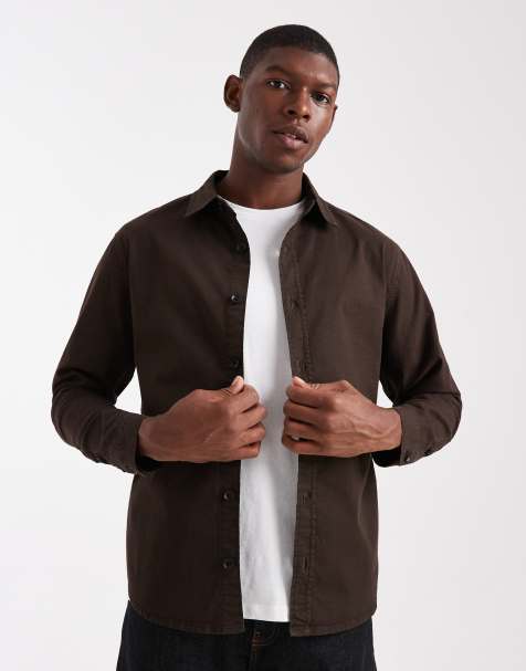 ASOS DESIGN long sleeve shirt in brown ripstop - view 1