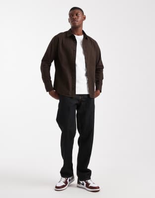 Asos Design Long Sleeve Shirt In Brown