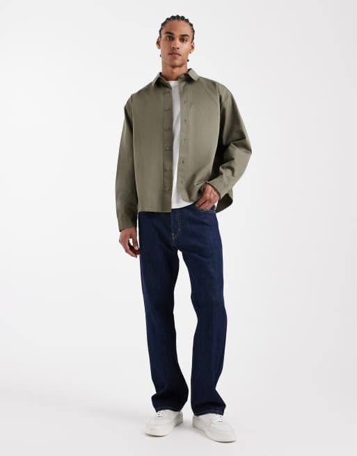 ASOS DESIGN long sleeve shirt in khaki (part of a set), 2 of 5