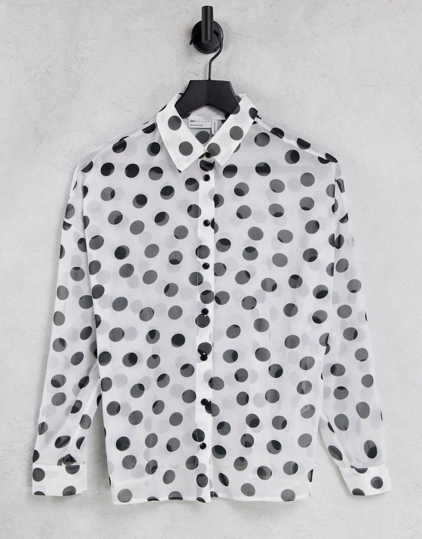 ASOS DESIGN long sleeve shirt in mono dot print-Multi