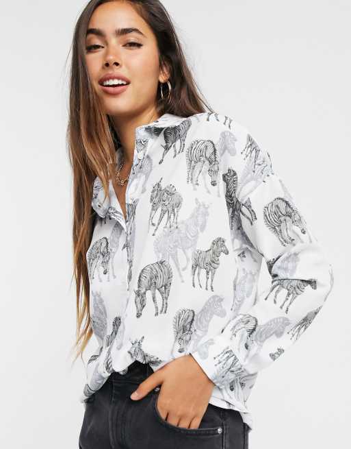 ASOS DESIGN long sleeve shirt in zebra print