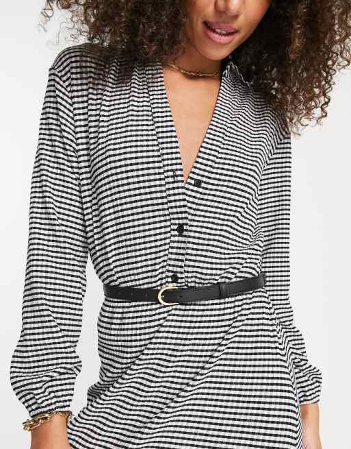 ASOS DESIGN long sleeve shirt midi dress with belt in mono check, 4 of 4