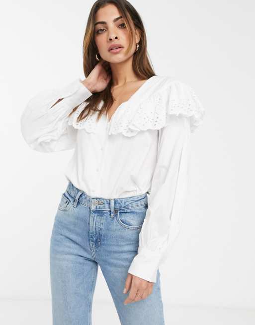 ASOS DESIGN long sleeve shirt with broderie collar | ASOS