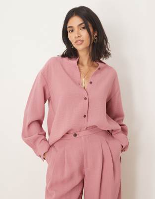 Asos Design Long Sleeve Shirt With Open Back In Pink