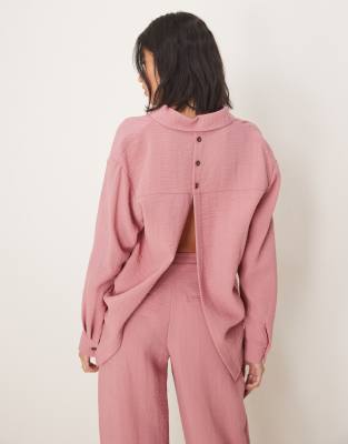 Asos Design Long Sleeve Shirt With Open Back In Pink