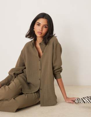 Asos Design Long Sleeve Shirt With Open Back In Green