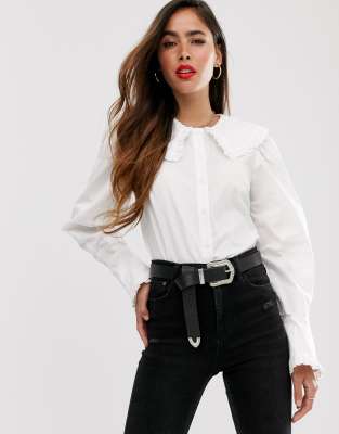 white long sleeve shirt with ruffles