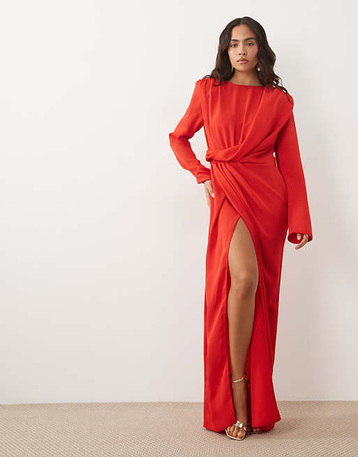 asos red dress Design - Satin Bust Bias Cut Maxi - Women - Polyester - 4 US this dress combines elegance with modern flair ASOS DESIGN long sleeve maxi