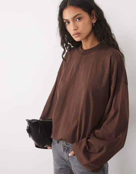 ASOS DESIGN long sleeve skate t-shirt in brown - view 1