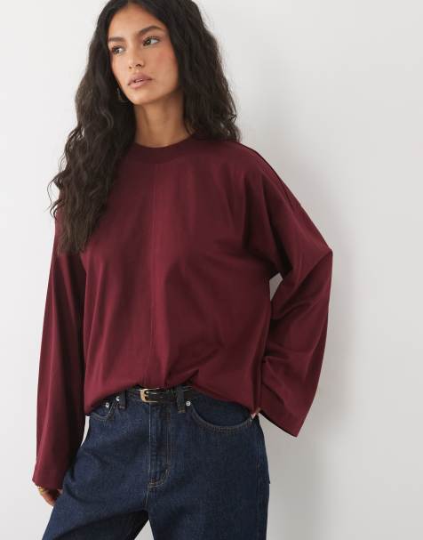 ASOS DESIGN long sleeve skate t-shirt in burgundy - view 1