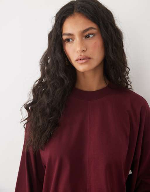 ASOS DESIGN long sleeve skate t-shirt in burgundy, 3 of 4