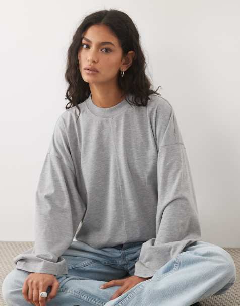 ASOS DESIGN long sleeve skate t-shirt in grey marl